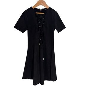 MISS BEHAVE black faux suede lace up detail short sleeve dress - size 8